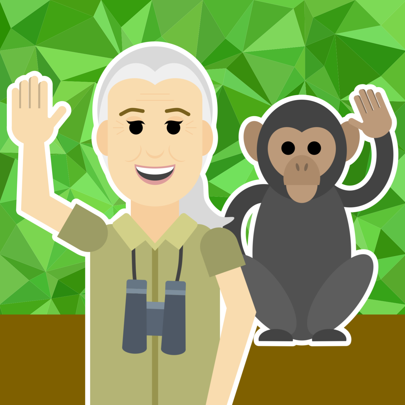 Jane Goodall and Chimpanzee Waving