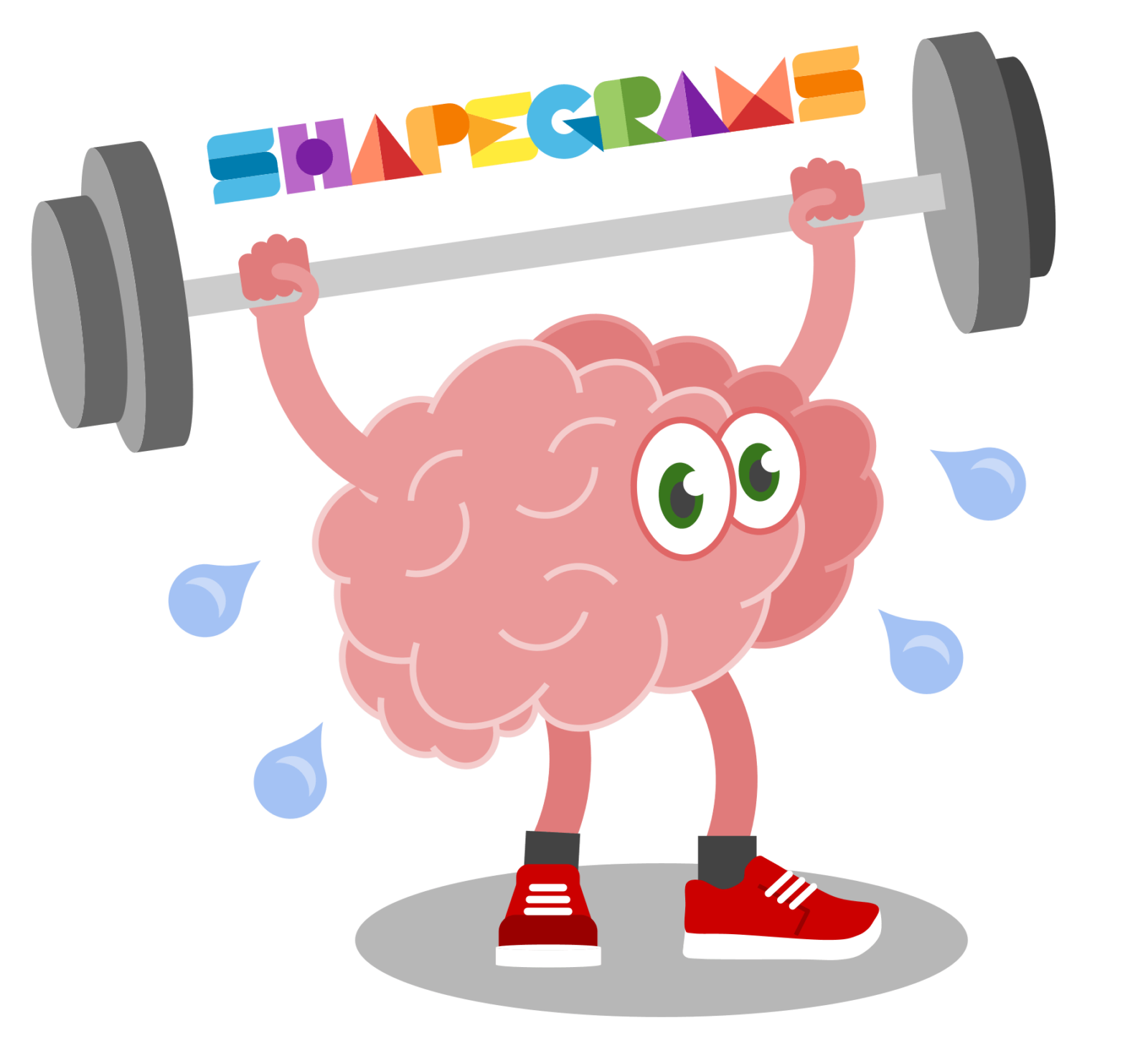 Drawing of a brain character lifting a barbell and sweating