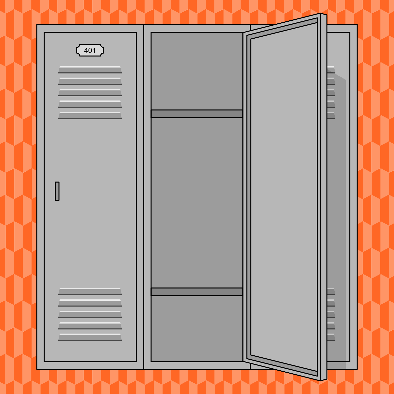 Drawing of three lockers