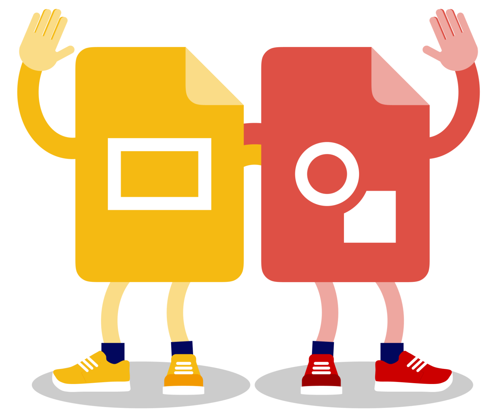 Google Slides icon and Google Drawings icon waving