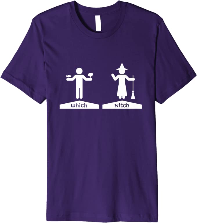 T-Shirt with illustrations of "which" and "witch"