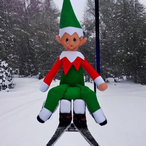 a very tall elf on a ski lift