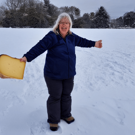 an athletic grandma under a mound of snow ate old cheese