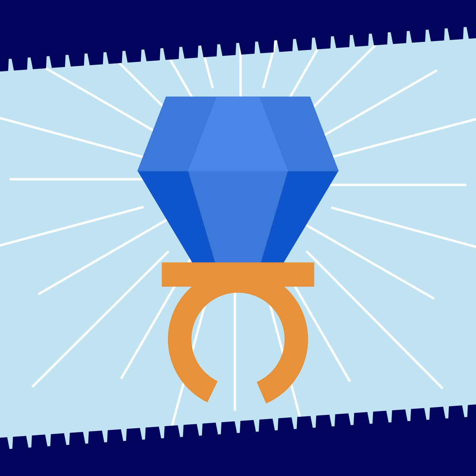 Drawing of a blue diamond-shaped lollipop on a ring