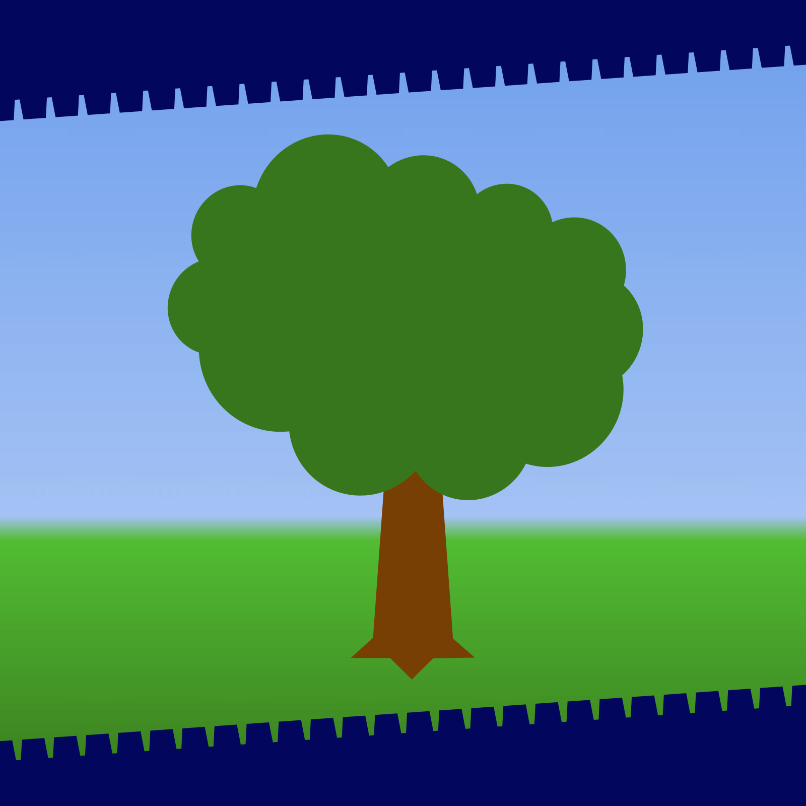 Drawing of a tree with green leaves and a brown trunk