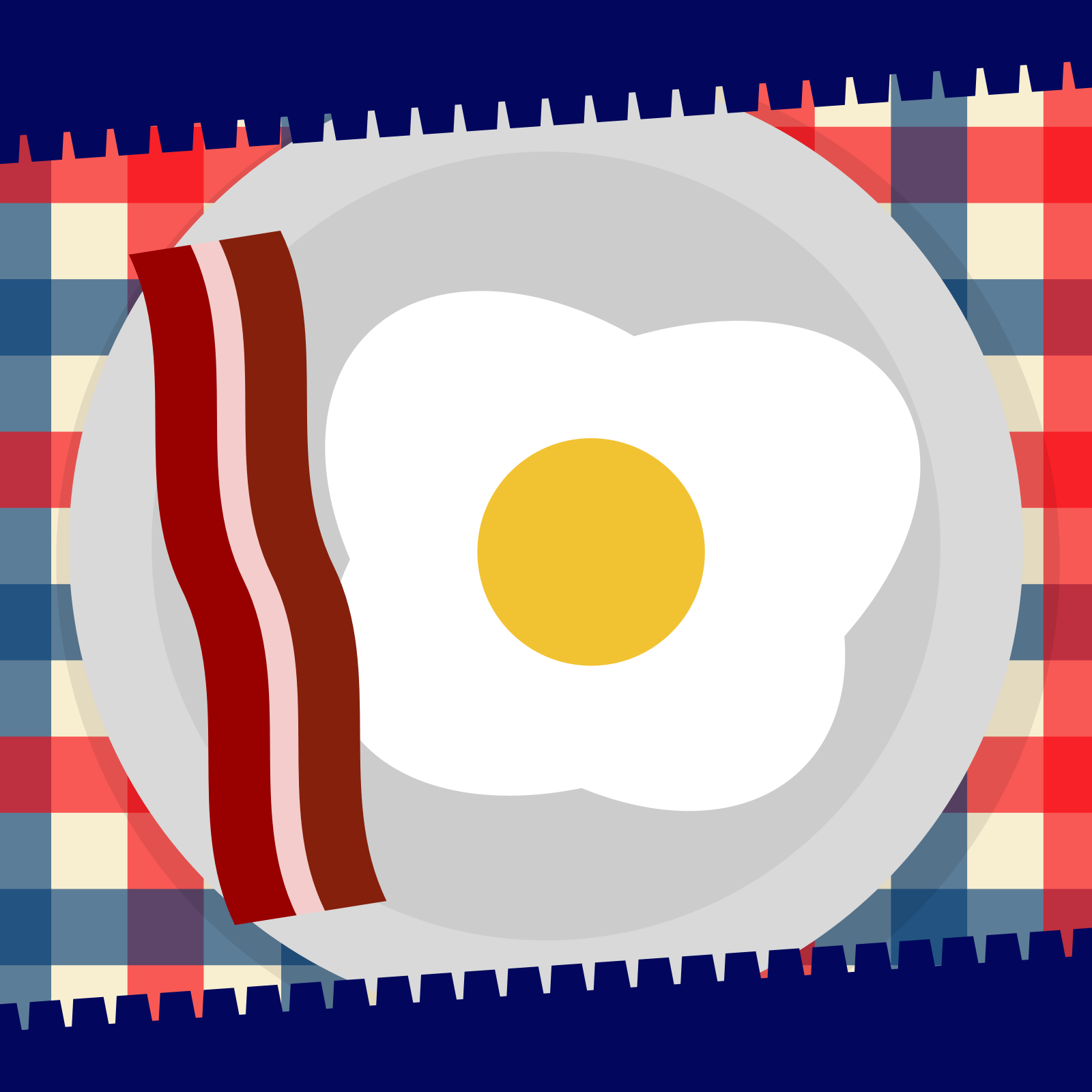 Drawing of a strip of bacon and a fried egg