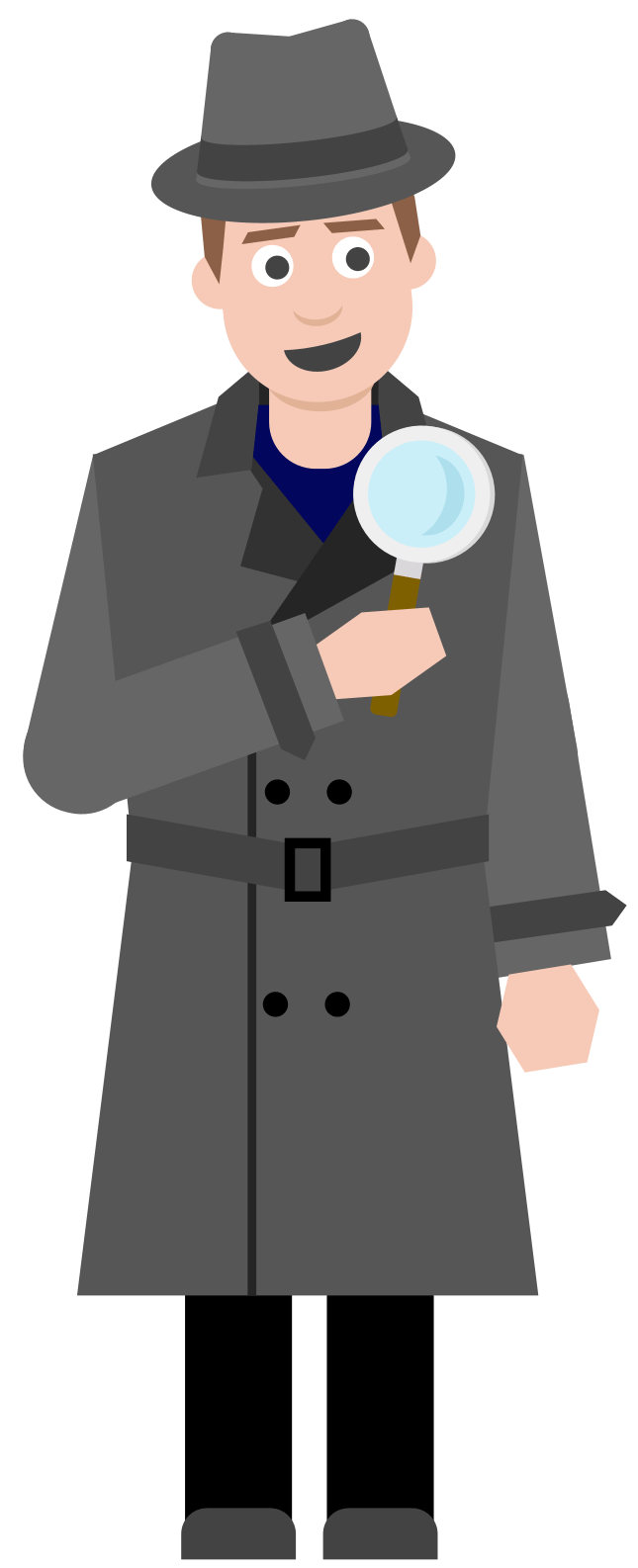 Drawing of Tony dressed as a secret agent holding a magnifying glass