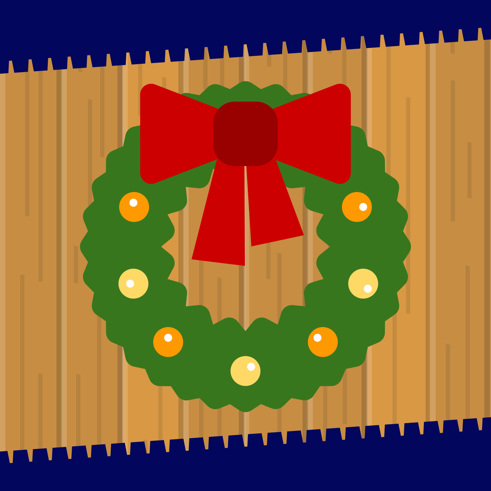 Drawing of a green wreath with red bow