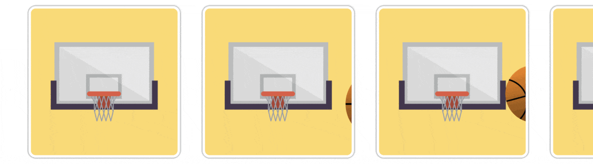 Animation of frames showing a basketball going into a hoop